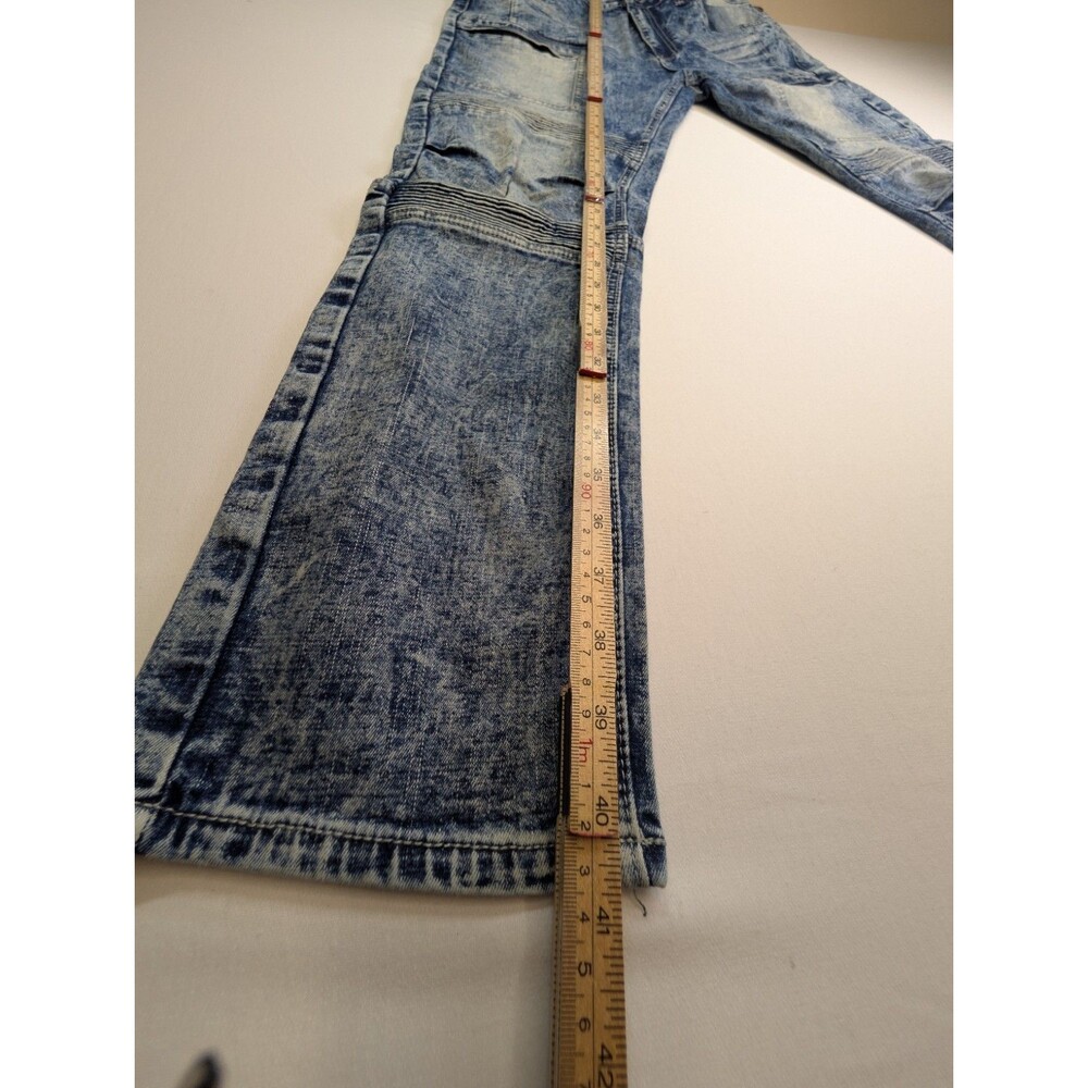 Encrypted NYC Mens Moto Biker Jeans 38x32 Blue Acid Wash Distressed Stretch - Picture 7 of 11